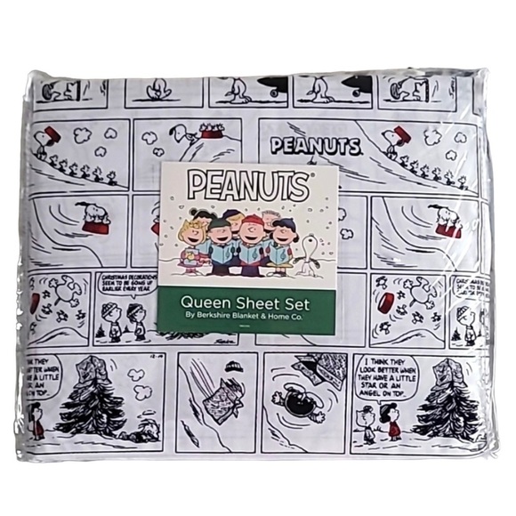 Peanuts Christmas White Queen Sheet Set by Berkshire Blanket Comic print New - Picture 1 of 7